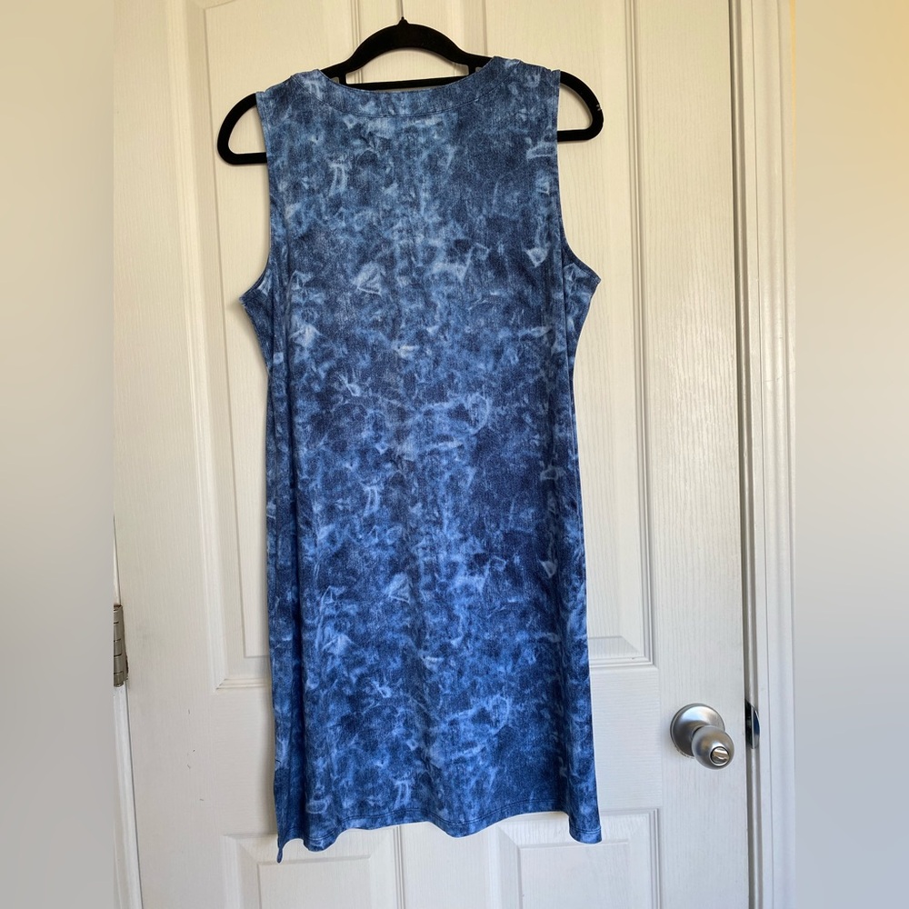 MICHAEL KORS Sleeveless Tie Dyed Denim Blue Lace Up Neck Tank Mini Dress Size L - Picture 10 of 14
